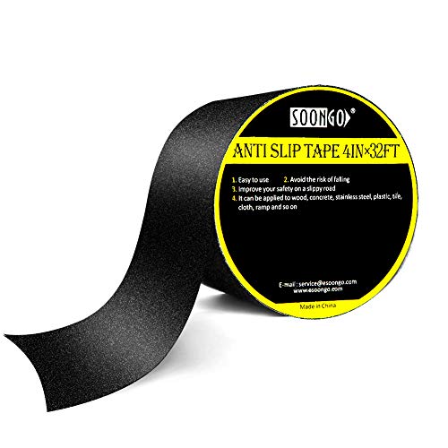 SOON GO Anti Slip Grip Tape 4 Inch x 32 Feet Heavy Duty Traction Increase Friction Abrasive Strong Adhesive for Stairs Tread Step Floor Indoor Outdoor Black