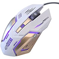 Gaming Mouse Wired fit to Ergonomic Laptop PC Computer Mouse USB Pro Gaming Mice with Adjustable 3200 DPI Programmable Breathing Lights 4 Buttons use to Gaming Business Home White Color by SOON GO