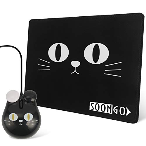 Cute Cat Mouse Pad and Kids Set Kids USB Optical Mouse for Computer, Desktop, Laptop, Laptop, Rubber Anti-Slip Rectangle Mouse Pad, Home Office Computer Mouse Pad